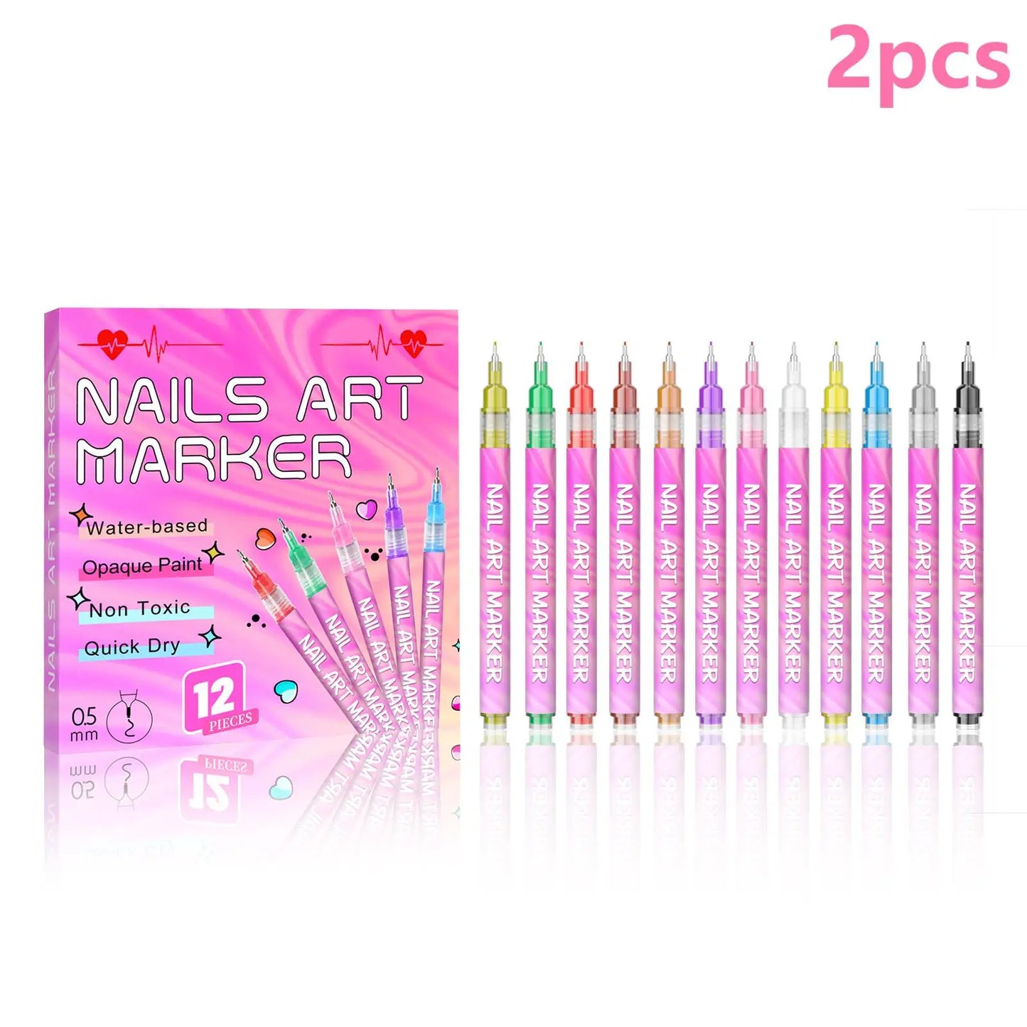 12-Piece Nail Art Drawing Pen Set – Waterproof DIY Markers
