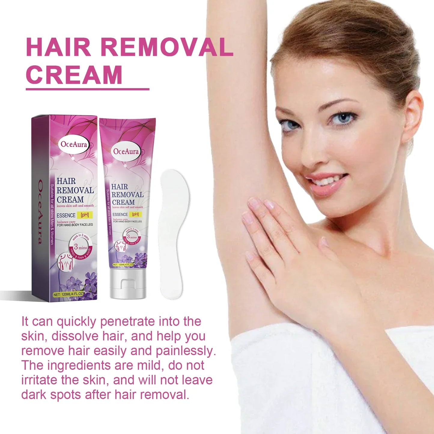 OceAura Herbal Hair Removal Cream – Gentle & Moisturizing 120g
