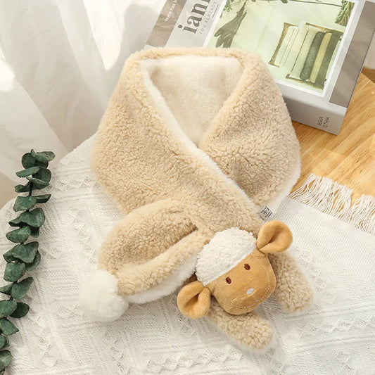 Winter Warm Plush Baby Scarf Cute Caroon Bears Boy Girl Scarves Newborn Toddler Faux Fur Children Cross Neckerchief Peaceful Pleasures Health and Wellness As Picture Blending 60cm-80cm