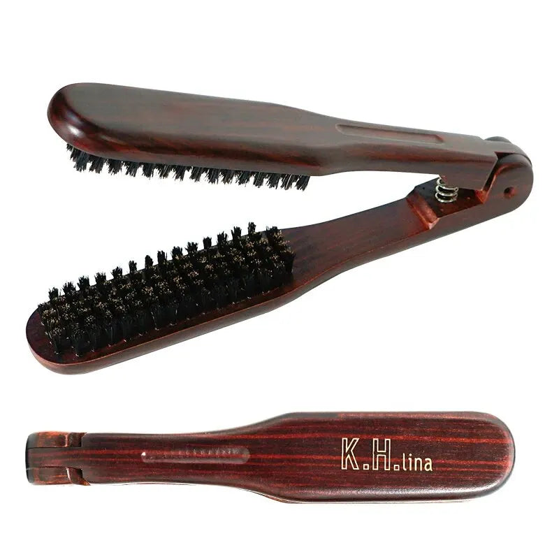 V-Type Wooden Handle Hair Straightener Comb | Anti-Static