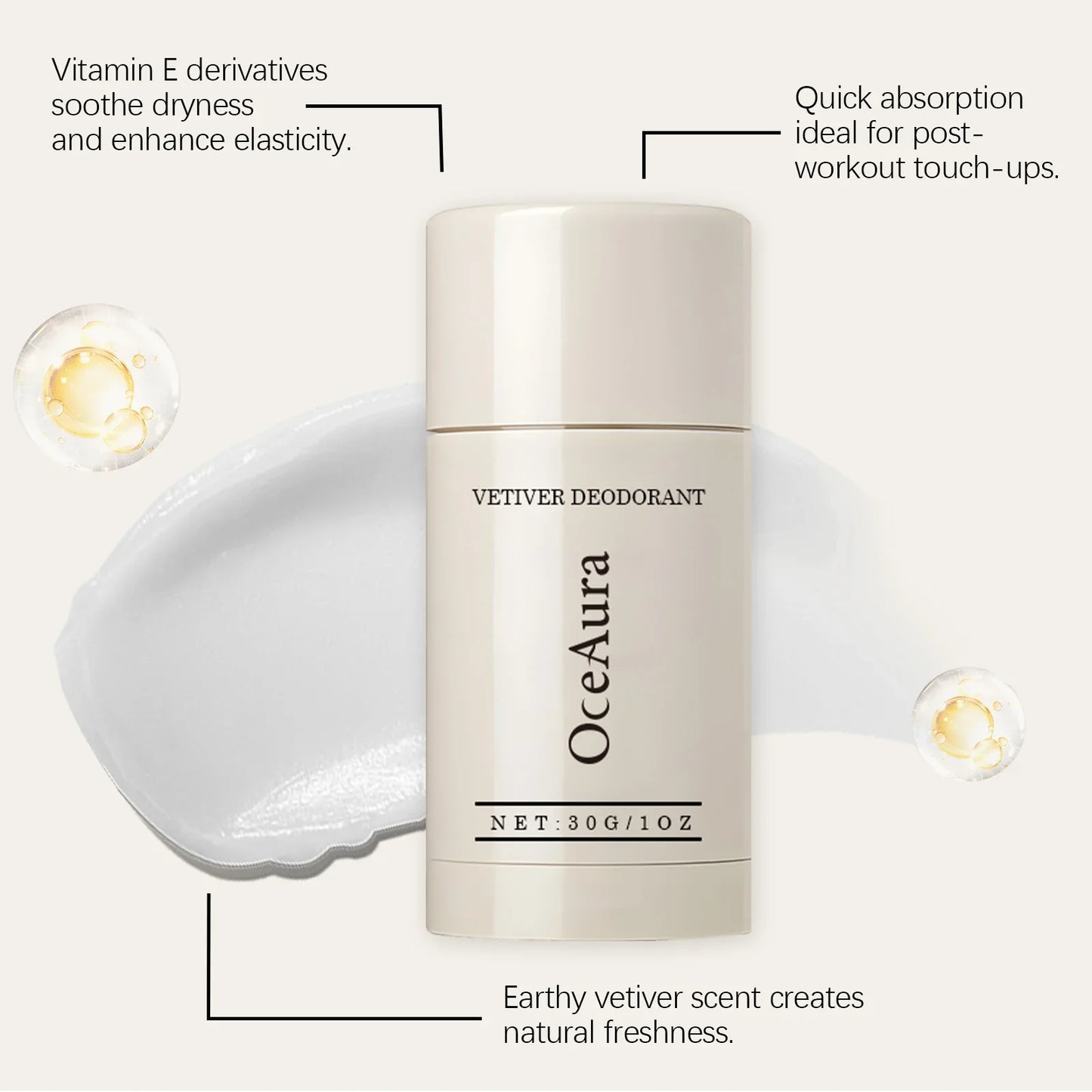 Vetiver Natural Deodorant Stick 30G | Alcohol & Aluminum Free