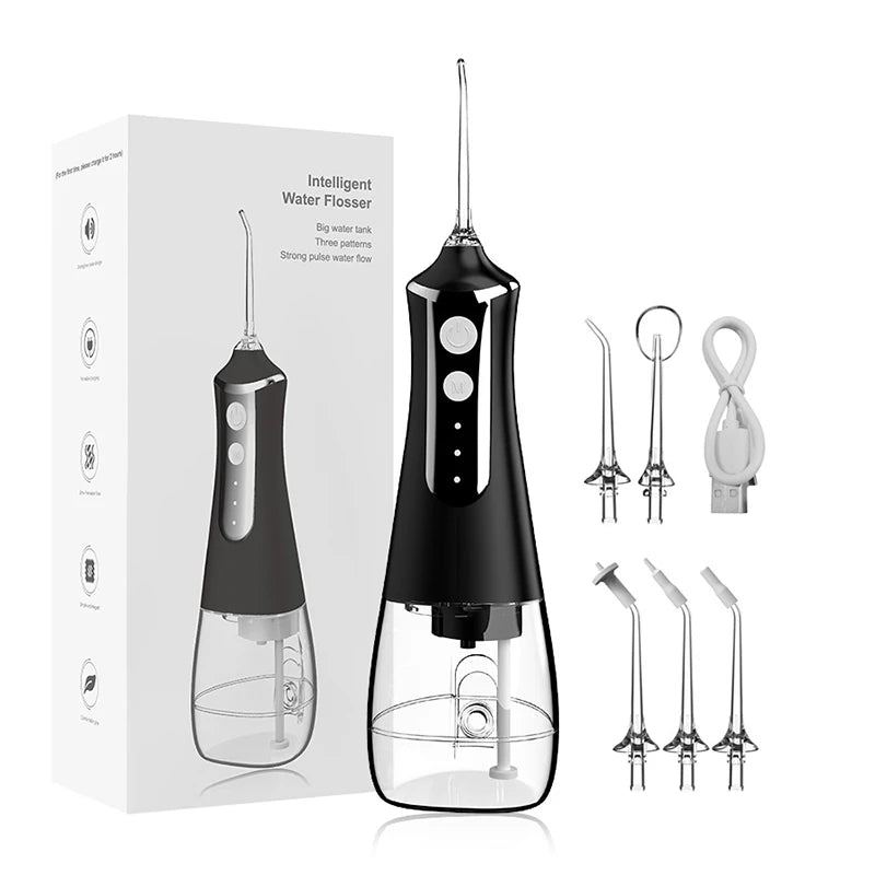 Electric water flosser home portable flosser usb rechargeable scaler large capacity teeth cleaner teeth beauty with 5 nozzles Peaceful Pleasures Health and Wellness Black