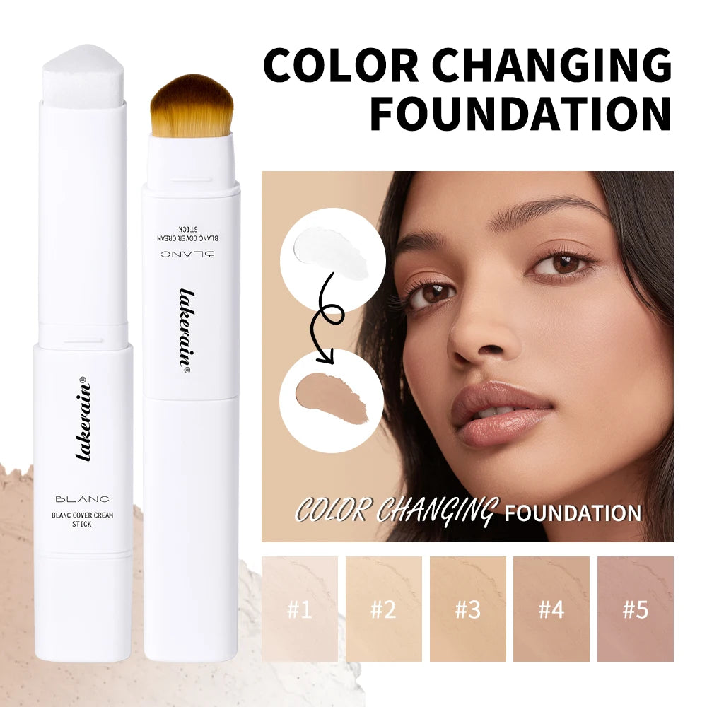Lakerain Color Changing Foundation Stick Full Coverage Matte Finish Dual-Ended Brush & Stick Waterproof Smooth Foundation Makeup Peaceful Pleasures Health and Wellness