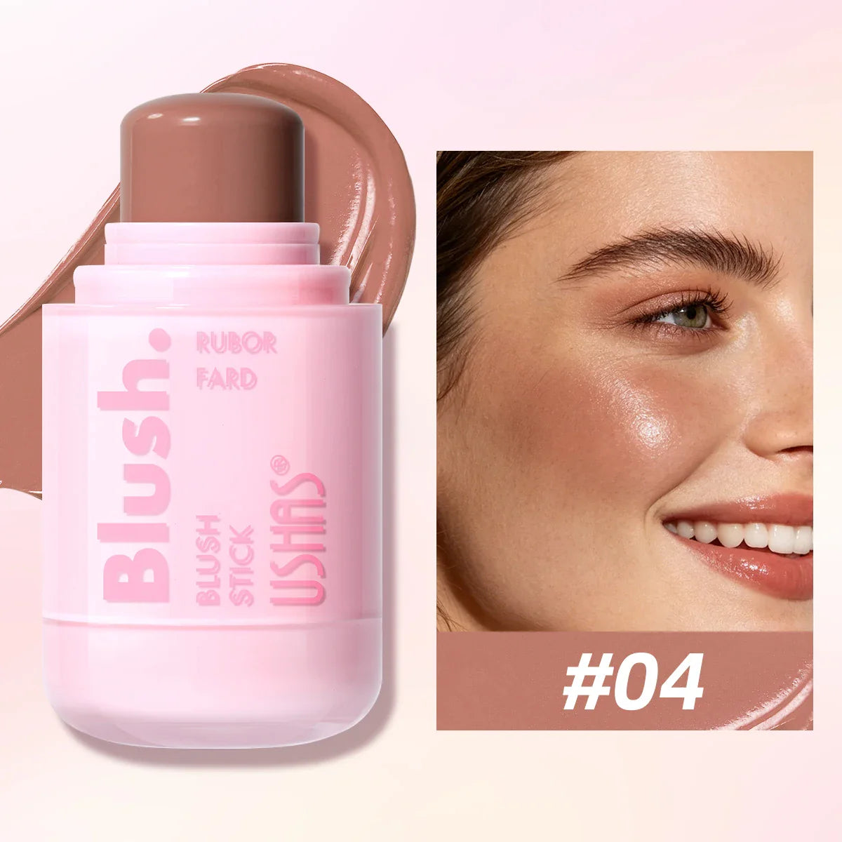 USHAS Cream Blush Stick – Dewy Glow, Waterproof & Long-Lasting