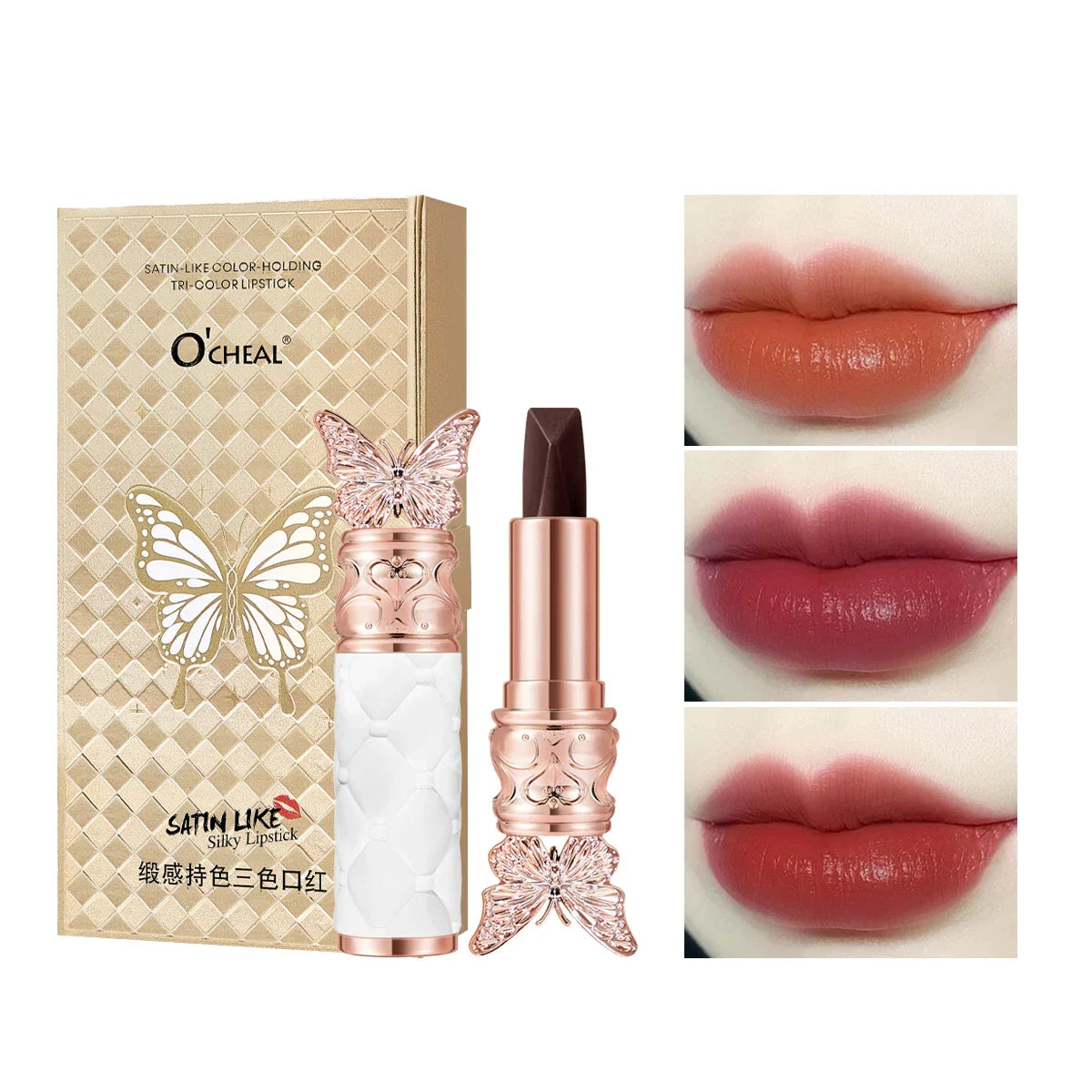 O'Cheal Tri-Color Satin Lipstick – Waterproof Long-Lasting Tint