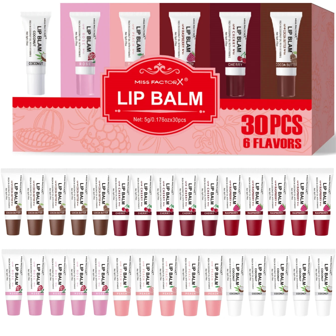 30-piece MISS FACTORX Hyaluronic Acid and Collagen Infused Lipstick - Deep Moisturizing, Long-lasting Lip Color, the perfect gif Peaceful Pleasures Health and Wellness Lip Balm Set