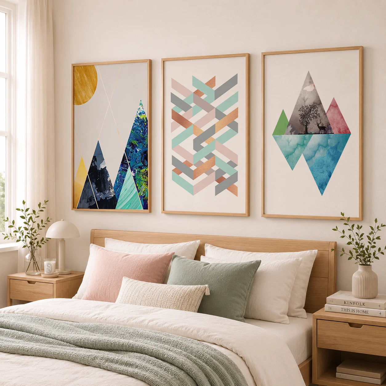 Abstract Boho Wall Art Nordic Geometric Canvas Painting Modern Minimalist Poster Print for Living Room Bedroom Wall Decor Peaceful Pleasures Health and Wellness