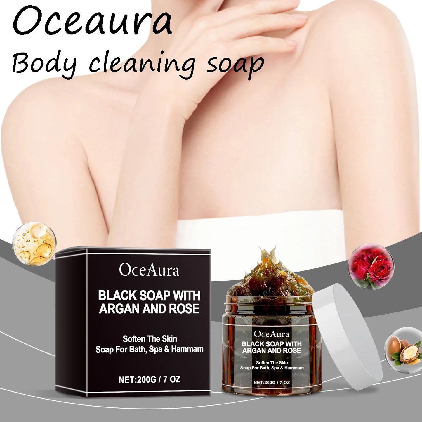 OceAura Rose Oil Black Body Soap – Cleanse, Moisturize & Deodorize