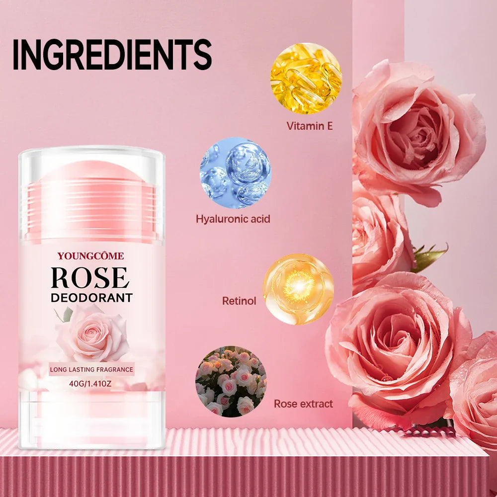 YOUNGCOME Pink Rose Deodorant Stick – 24H Cooling Fresh Scent