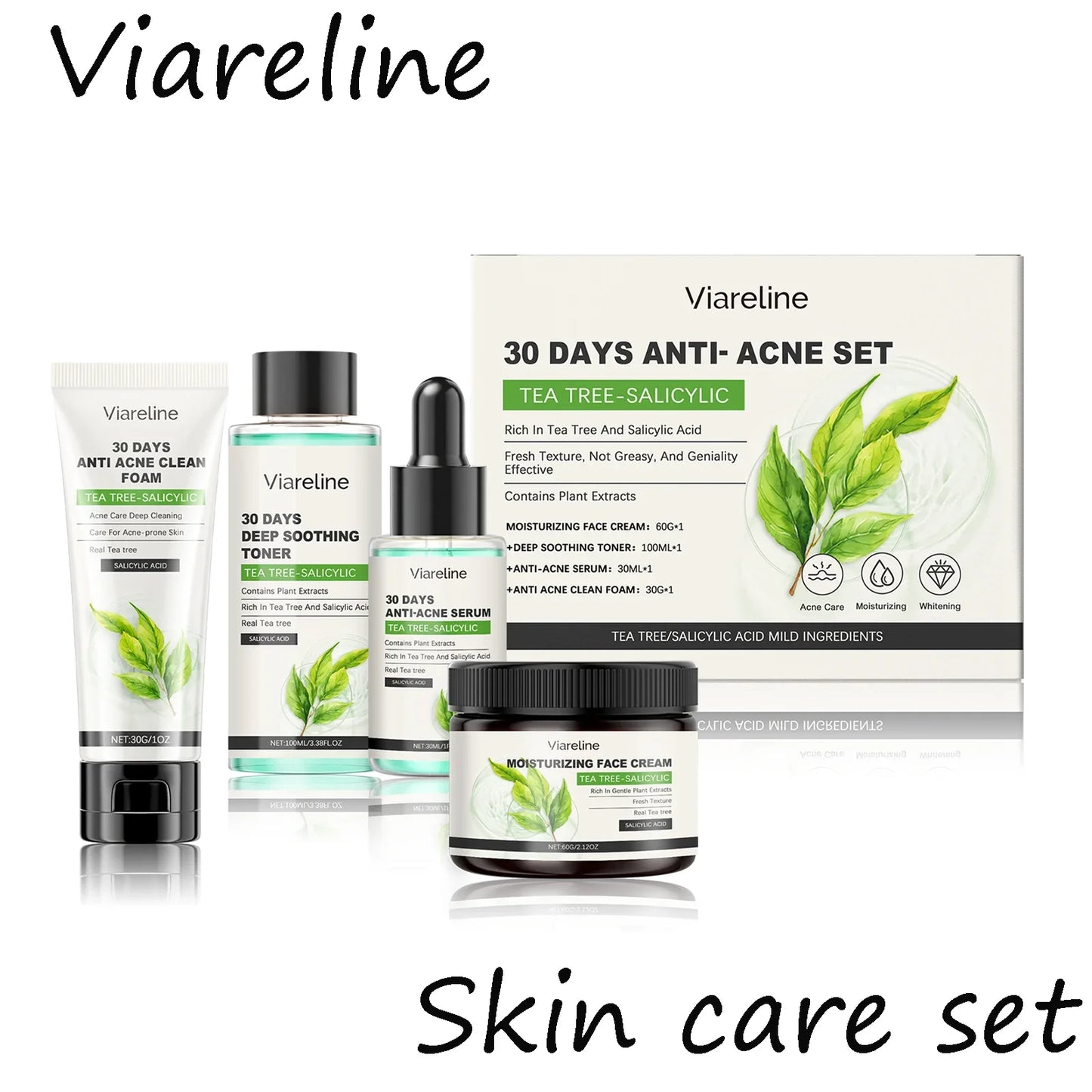 Viareline Salicylic Acid Acne Skin Care Set – 4-Piece Kit