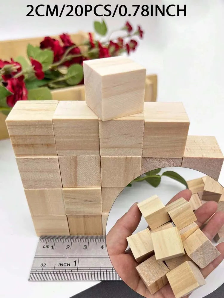Unfinished Wooden Blocks – 5 Sizes Wood Cubes for DIY Crafts