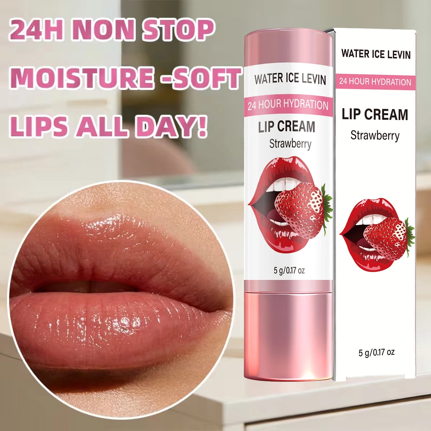 24H Strawberry Extract Hydrating Lip Cream | Water Ice Levin