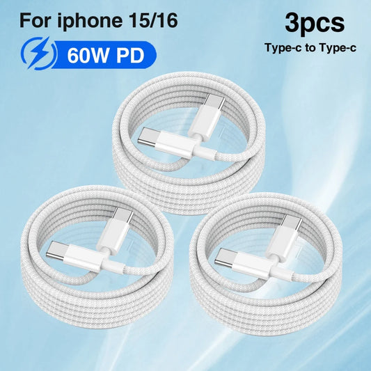 PD 60W USB-C to USB-C Fast Charging Cable | 1–3 Pack USB-C Charging Cable Peaceful Pleasures Health and Wellness