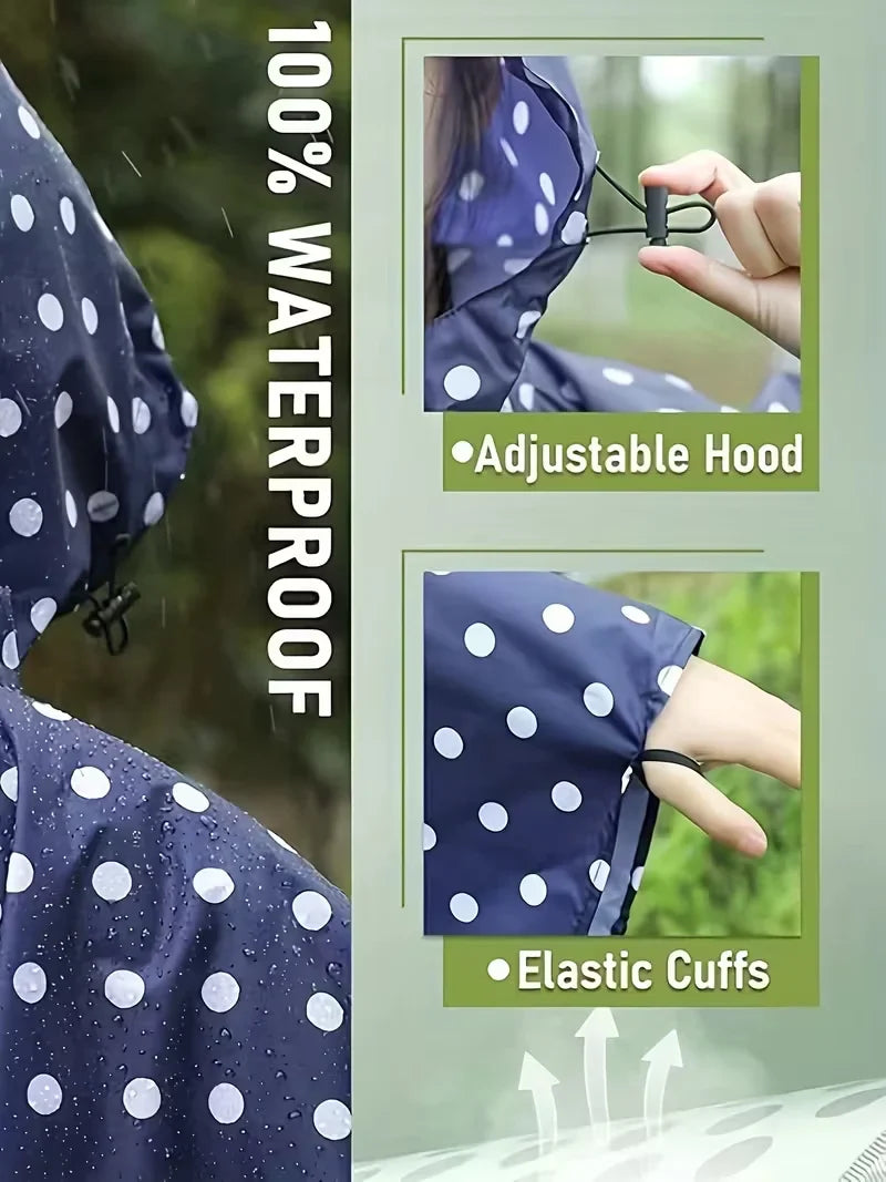 Unisex Zip-Up Rain Poncho | Polka Dot Waterproof Outdoor Coat