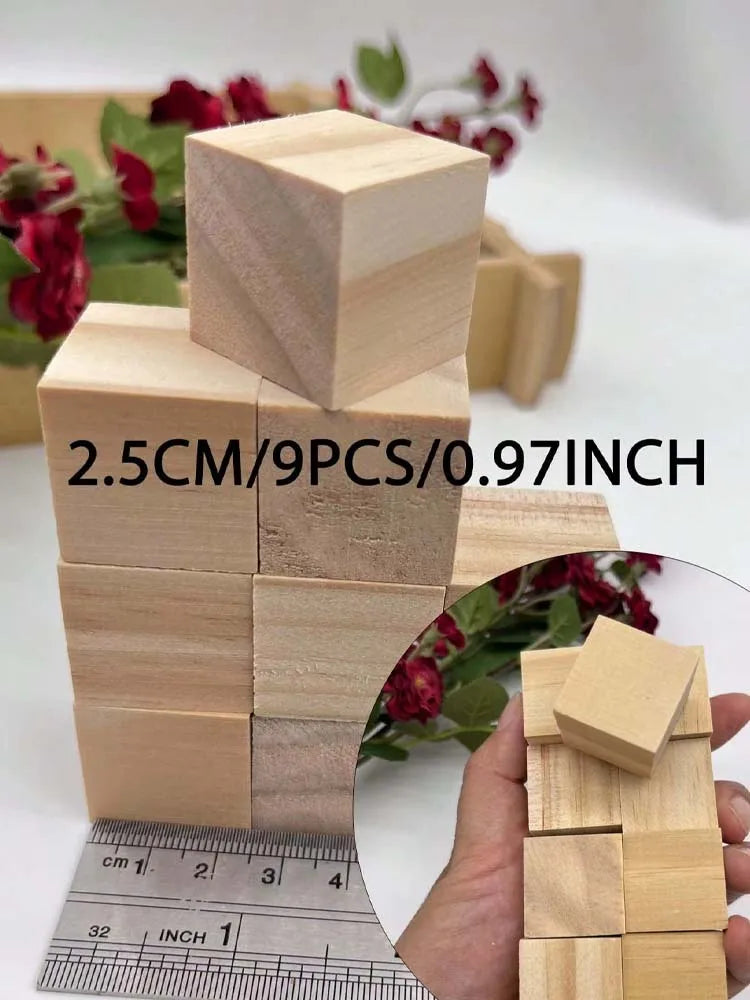 Unfinished Wooden Blocks – 5 Sizes Wood Cubes for DIY Crafts