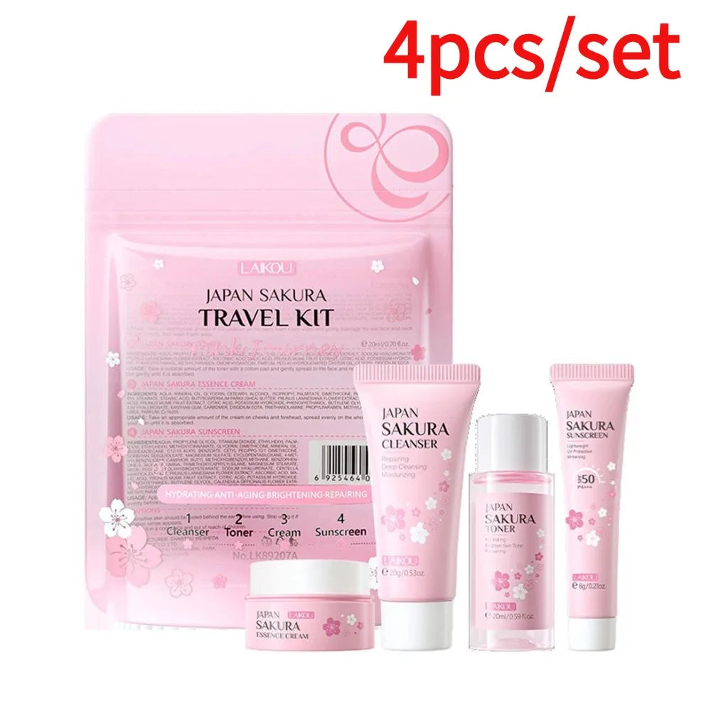Sakura skin care sets with cleanser, serum, eye cream, facial cream, beauty products for women, travel skin care kit Peaceful Pleasures Health and Wellness 4PCS