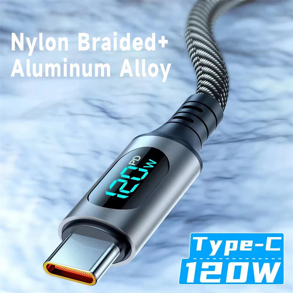 120W USB-A to USB-C Fast Charging Cable 6A | LED Display