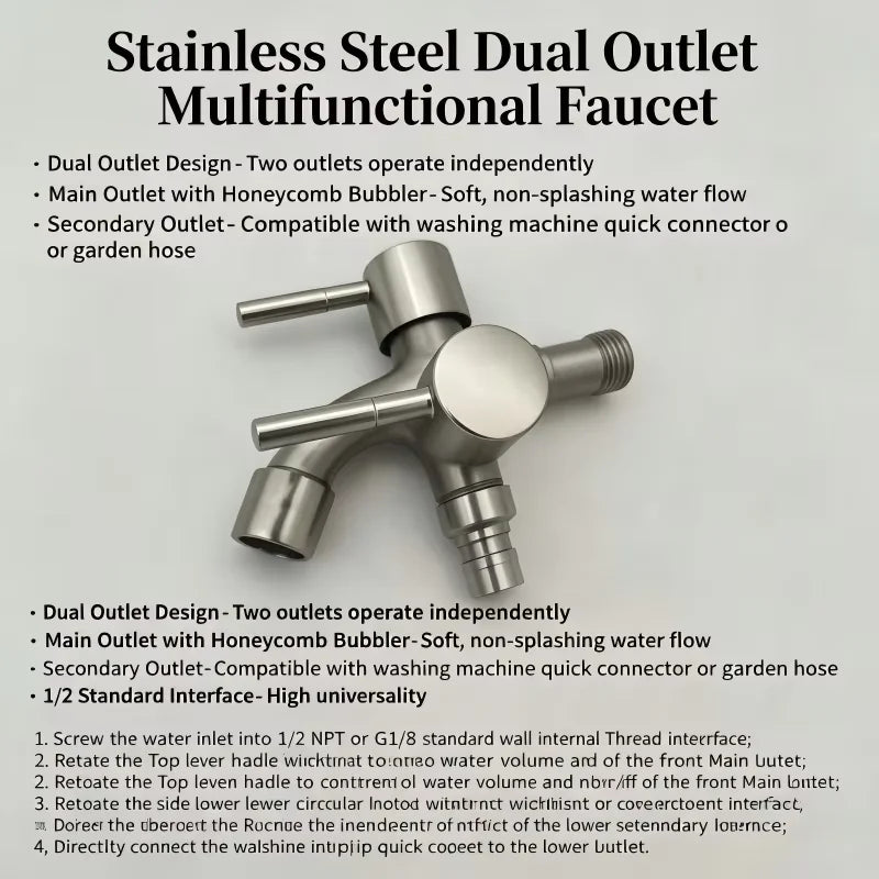 Dual Spout Faucet – Double Outlet for Laundry Sink & Washer