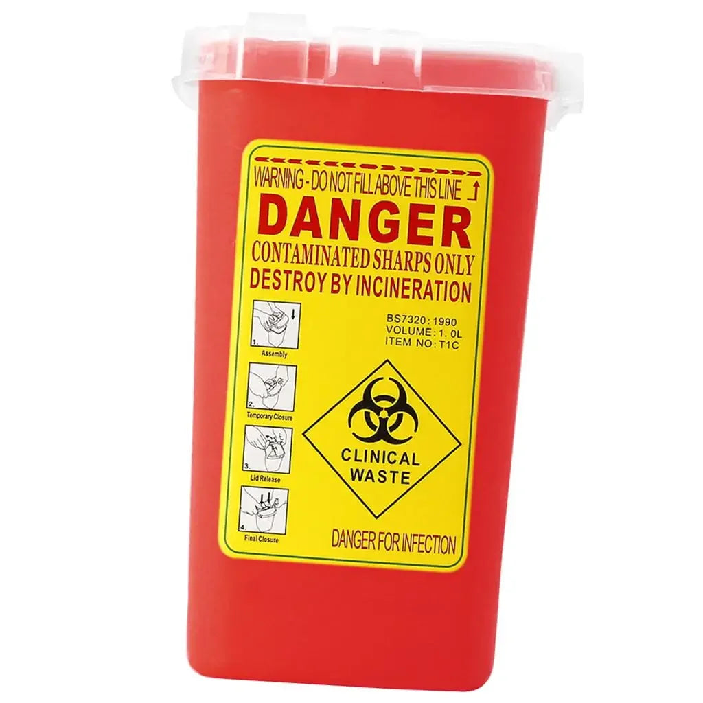 1 Litre Red Sharps Container – Puncture Resistant Needle Bin