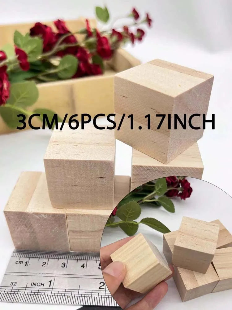 Unfinished Wooden Blocks – 5 Sizes Wood Cubes for DIY Crafts