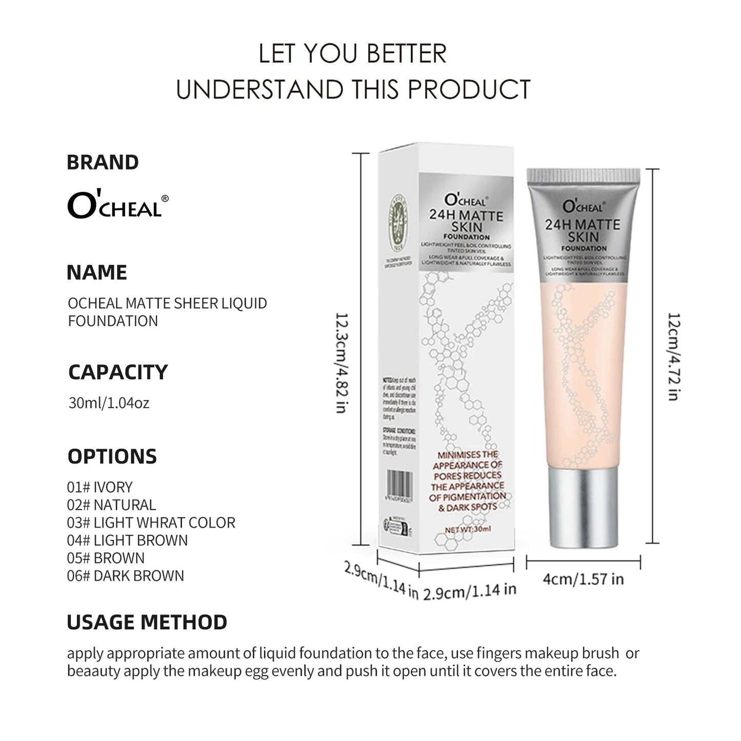 O'Cheal 6-Shade Matte Liquid Foundation & Concealer – 30ml