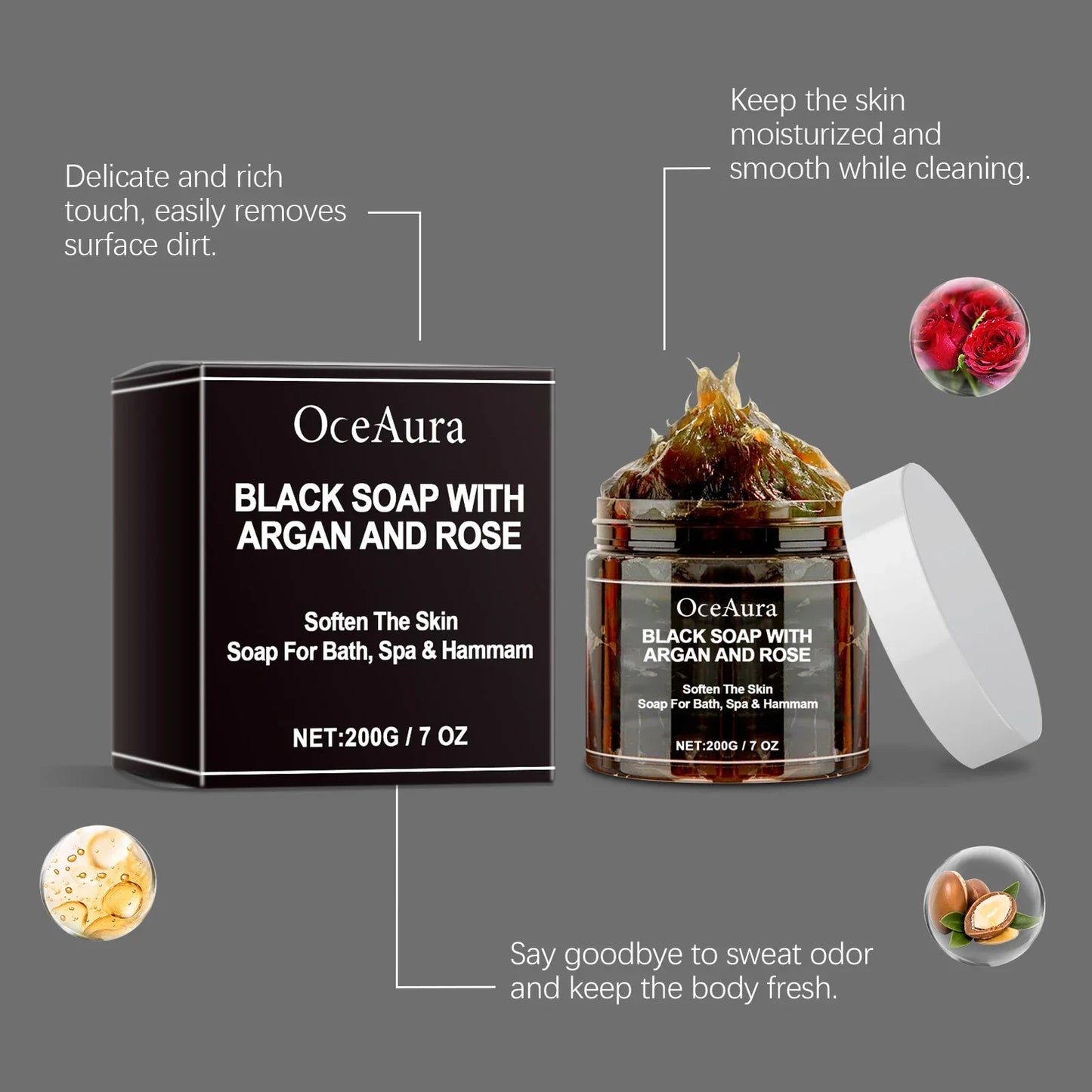 OceAura Rose Oil Black Body Soap – Cleanse, Moisturize & Deodorize