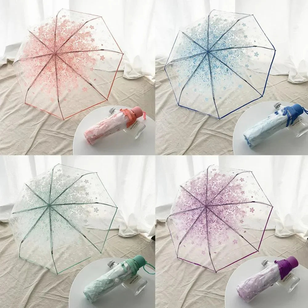 Cherry Blossom Transparent Folding Umbrella | 3-Fold Clear