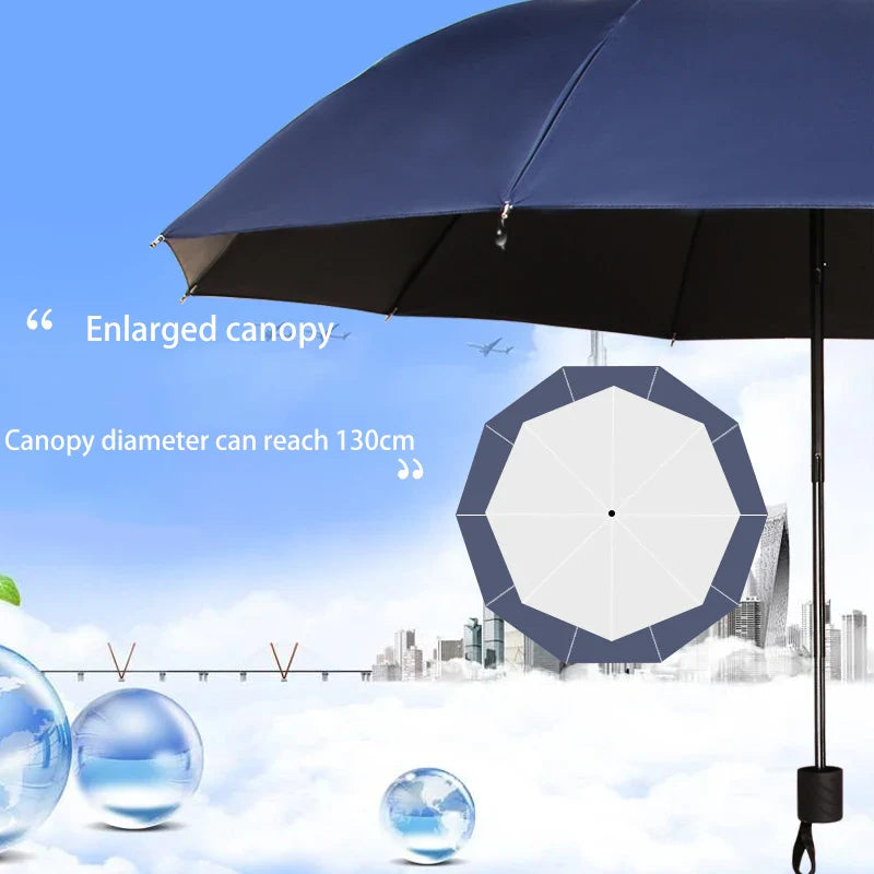Extra-Large 130cm Windproof Folding Umbrella – Sun & Rain