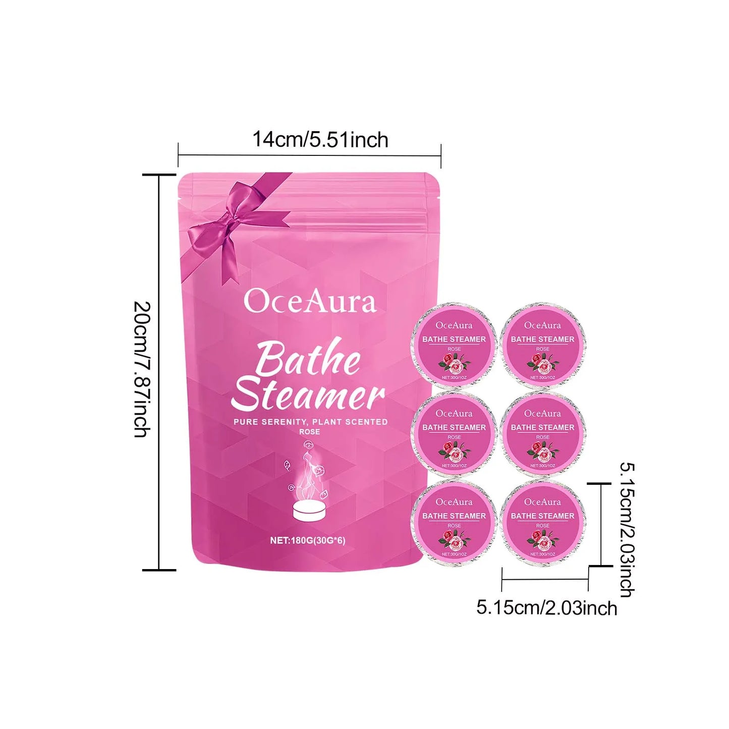 OceAura Rose Bath Steamer Tablets 6-Pack – Aromatherapy Soak