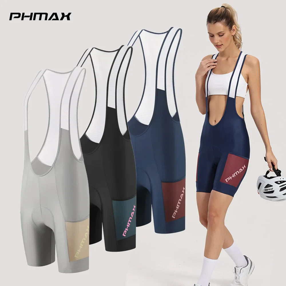 PHMAX Women's Cycling Bib Shorts – 5D Gel Pad MTB Road Bike