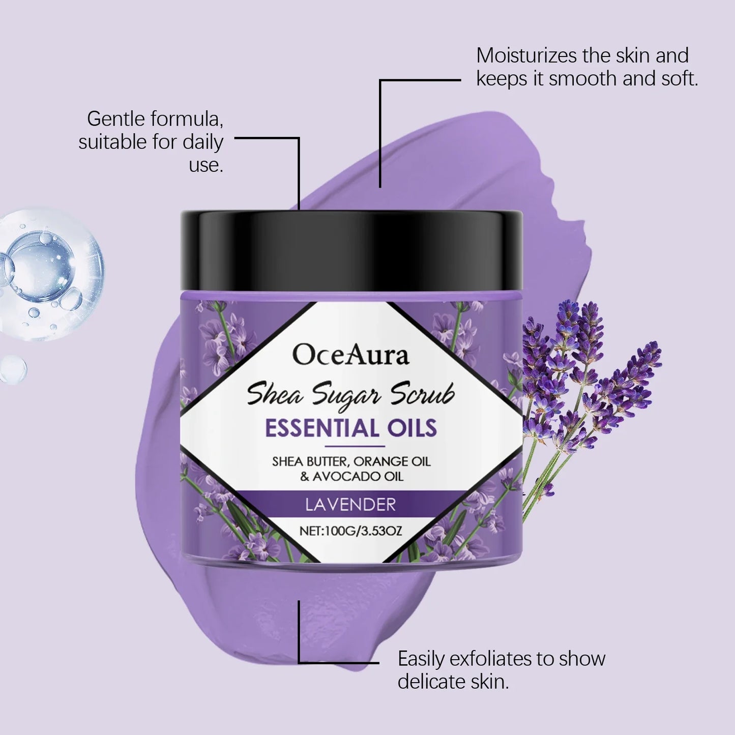OceAura Lavender Body Scrub 100g – Exfoliate & Hydrate Skin