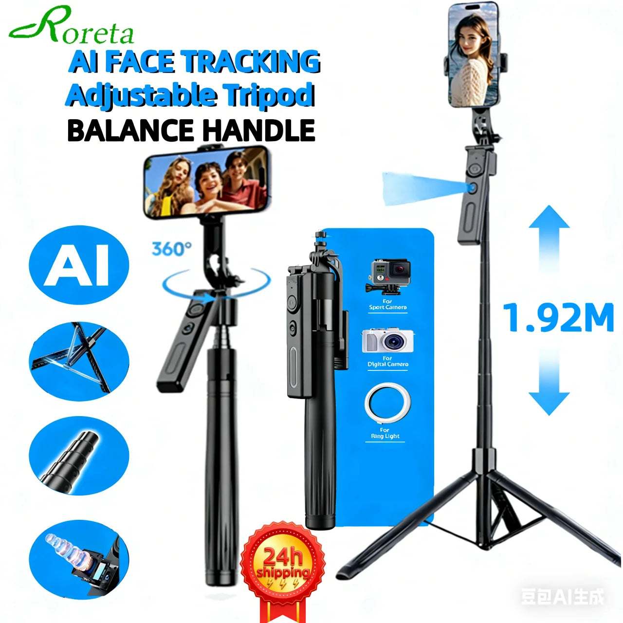 AI Smart Gimbal Tripod Selfie Stick – 360° Face Tracking