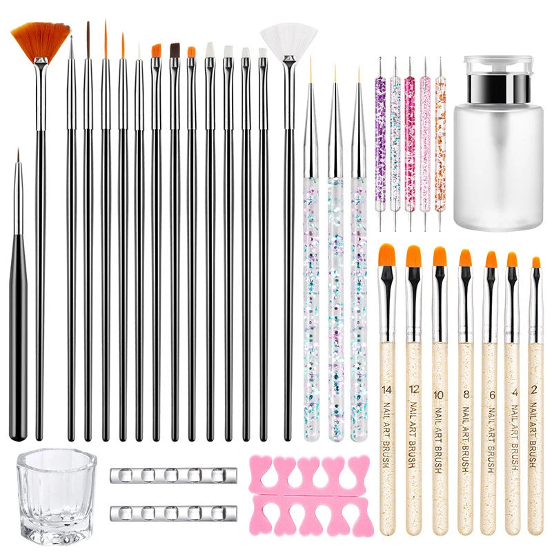 Nail Art Brush Set, Colorful Light Therapy Pen, Dual Tip Drill Pen, Nail Art Tools Pen, Precision Made Peaceful Pleasures Health and Wellness 36 Pieces Set