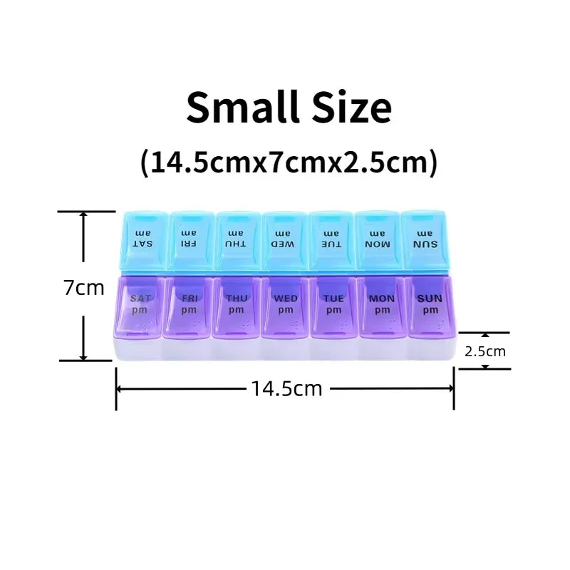 Weekly Portable Travel Pill Cases Box 7 Days Organizer 14 Grids Pills Container Storage Tablets Drug Vitamins Medicine Fish Oils Peaceful Pleasures Health and Wellness Small size