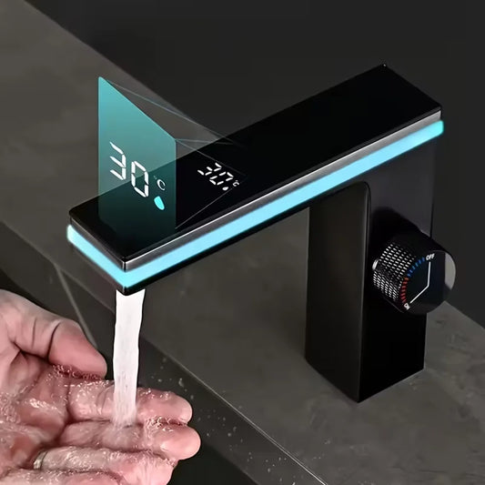 Black Bathroom Faucet with LED Digital Temperature Display Bathroom Basin Faucet Peaceful Pleasures Health and Wellness
