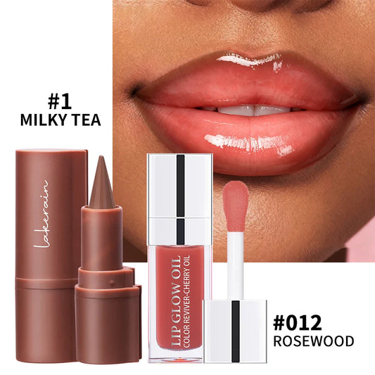 Nude Lip Combo Set – Brown Lip Liner & Pink Nude Gloss Duo Lip Liner & Gloss Set Oasis Select color1