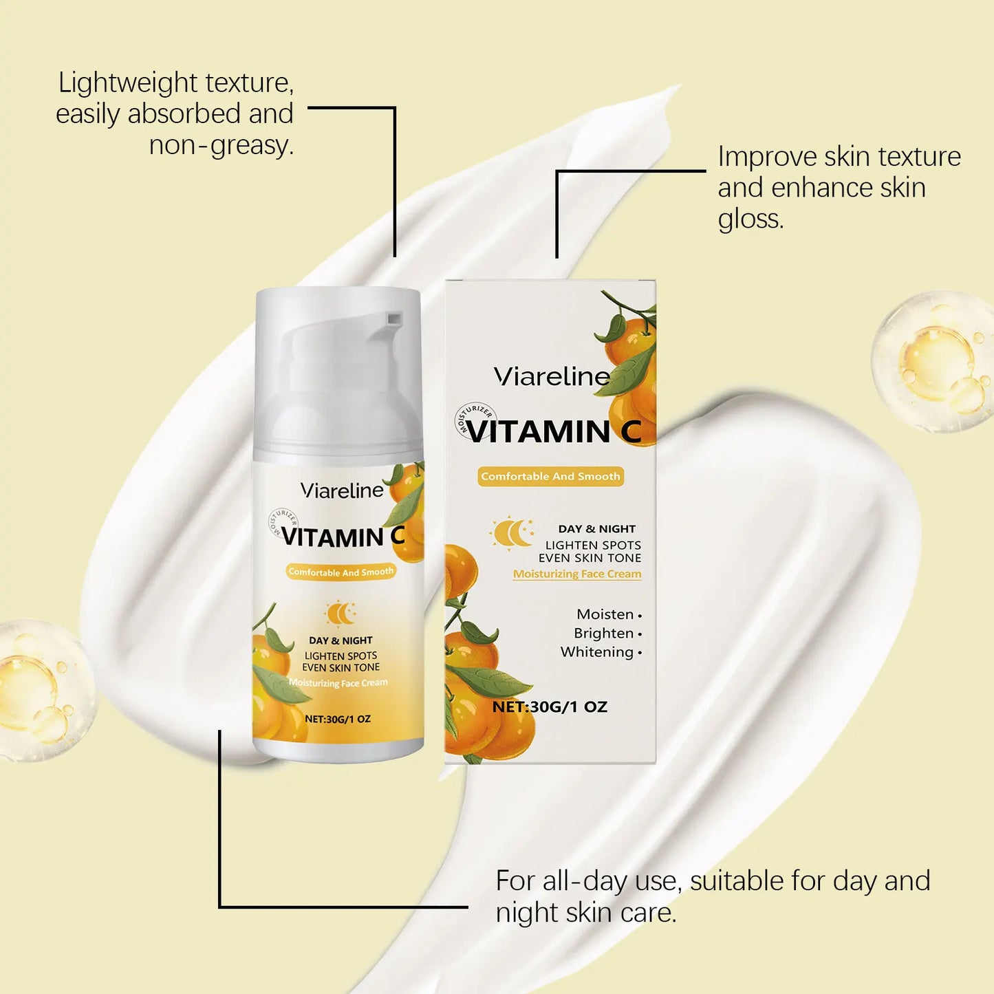 Viareline Vitamin C Face Cream – Brightening & Deep Moisture 30g