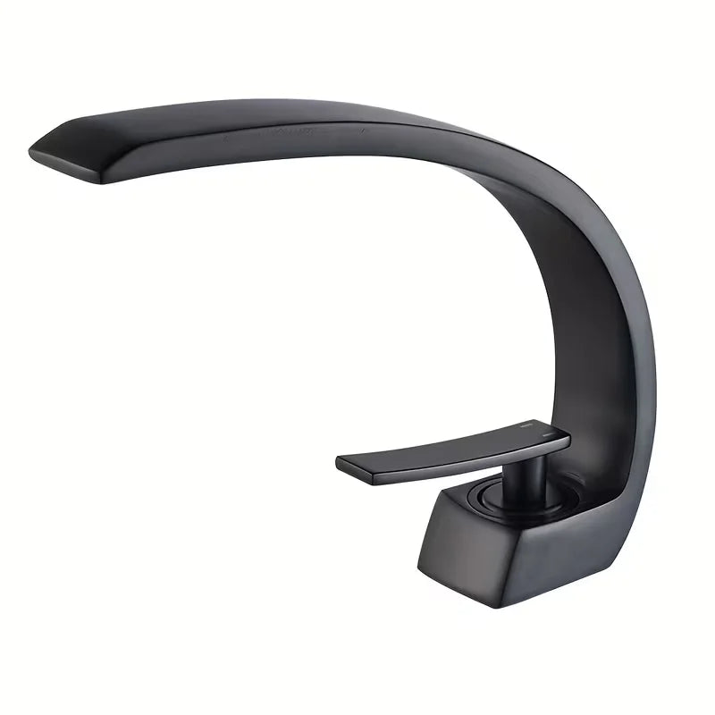 Nordic Brushed Black Waterfall Bathroom Faucet | Single Hole