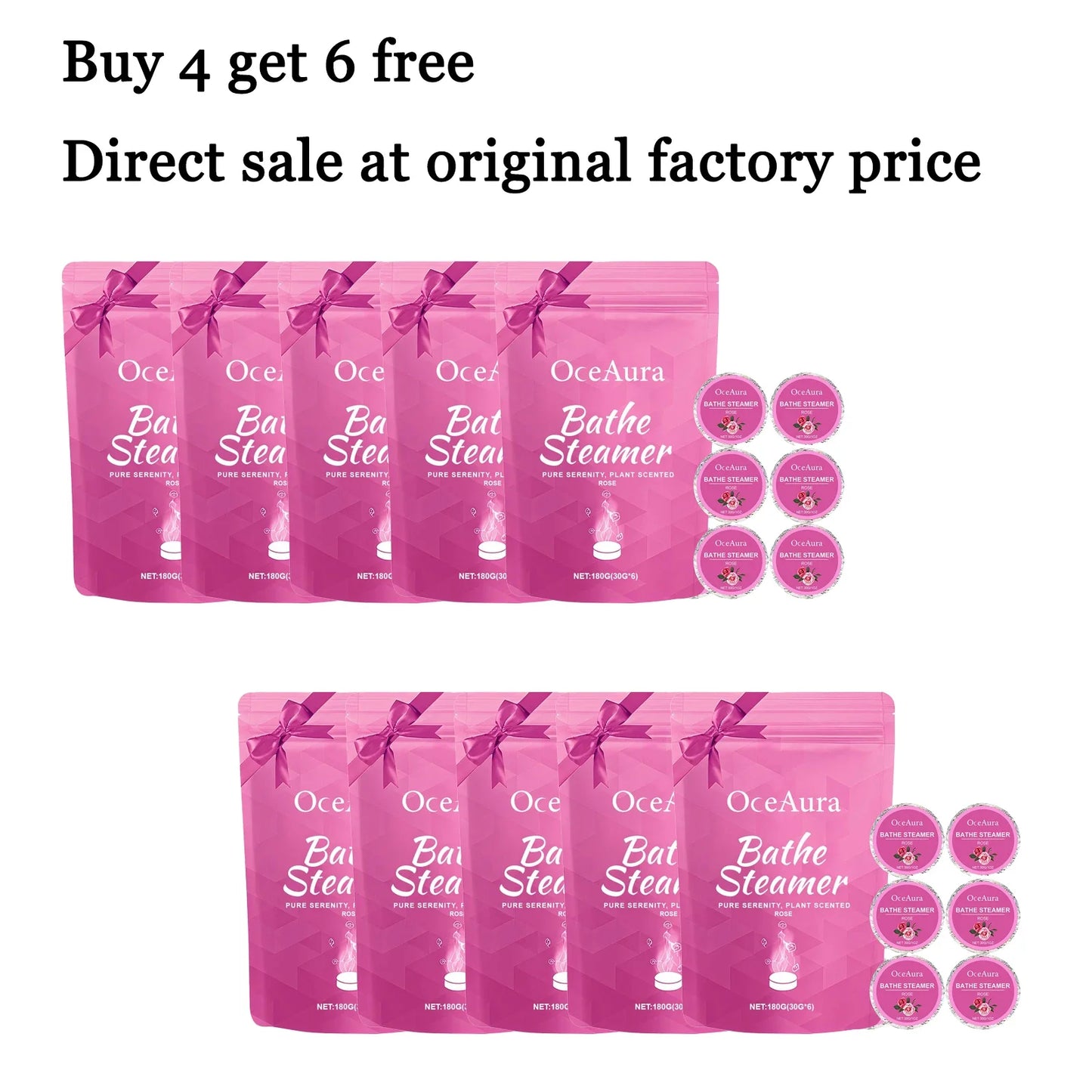 OceAura Rose Bath Steamer Tablets 6-Pack – Aromatherapy Soak