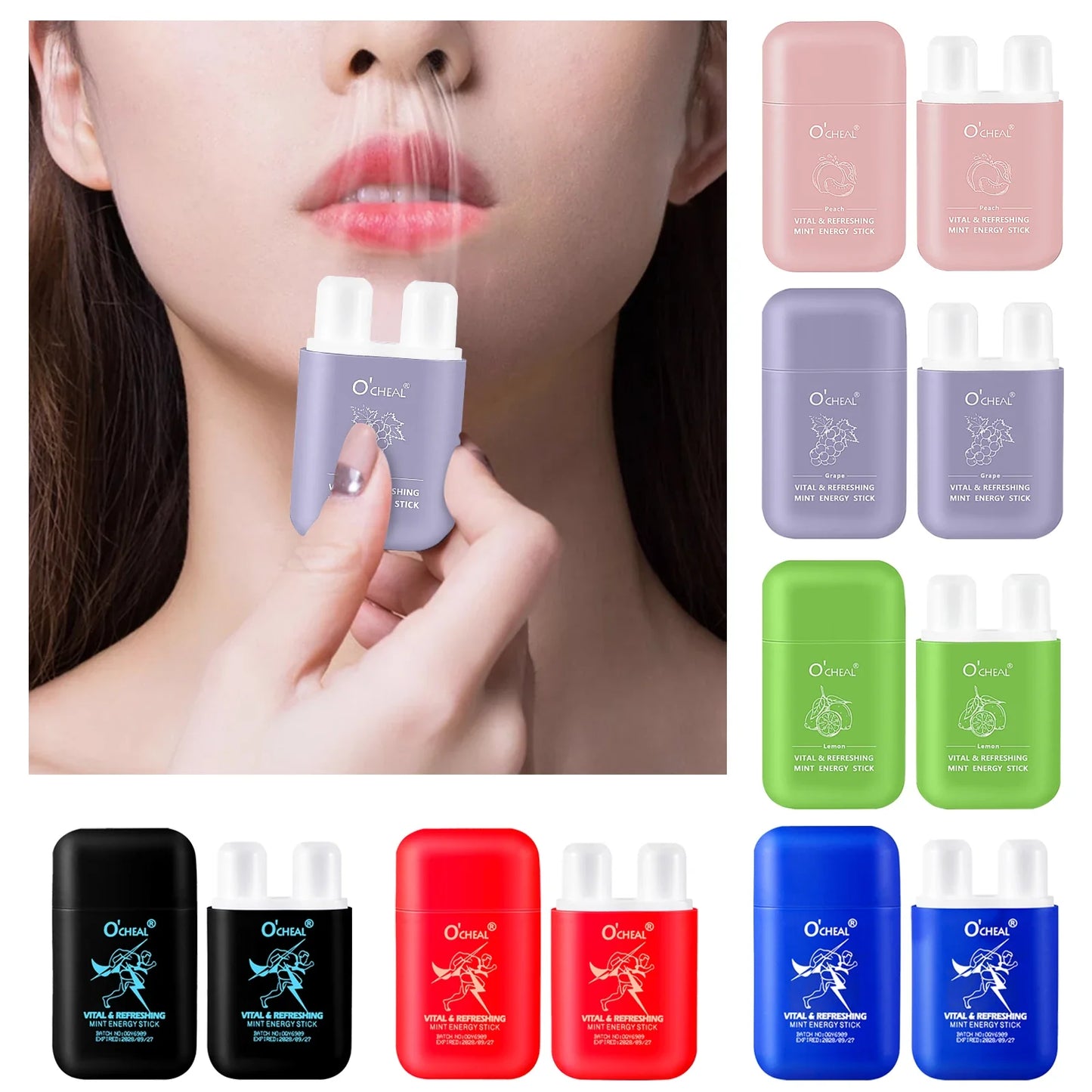 O'cheal Double Hole Cooling Mint Energizing Inhaler Stick 3-Pack