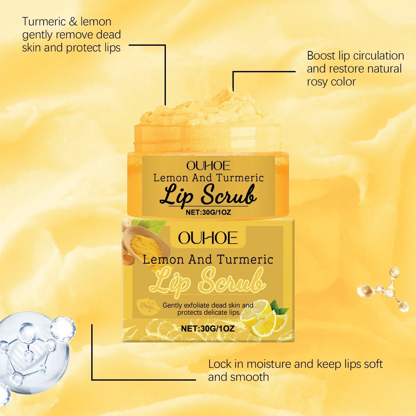 Lemon Turmeric Lip Scrub Cream – Exfoliate & Moisturize 30g