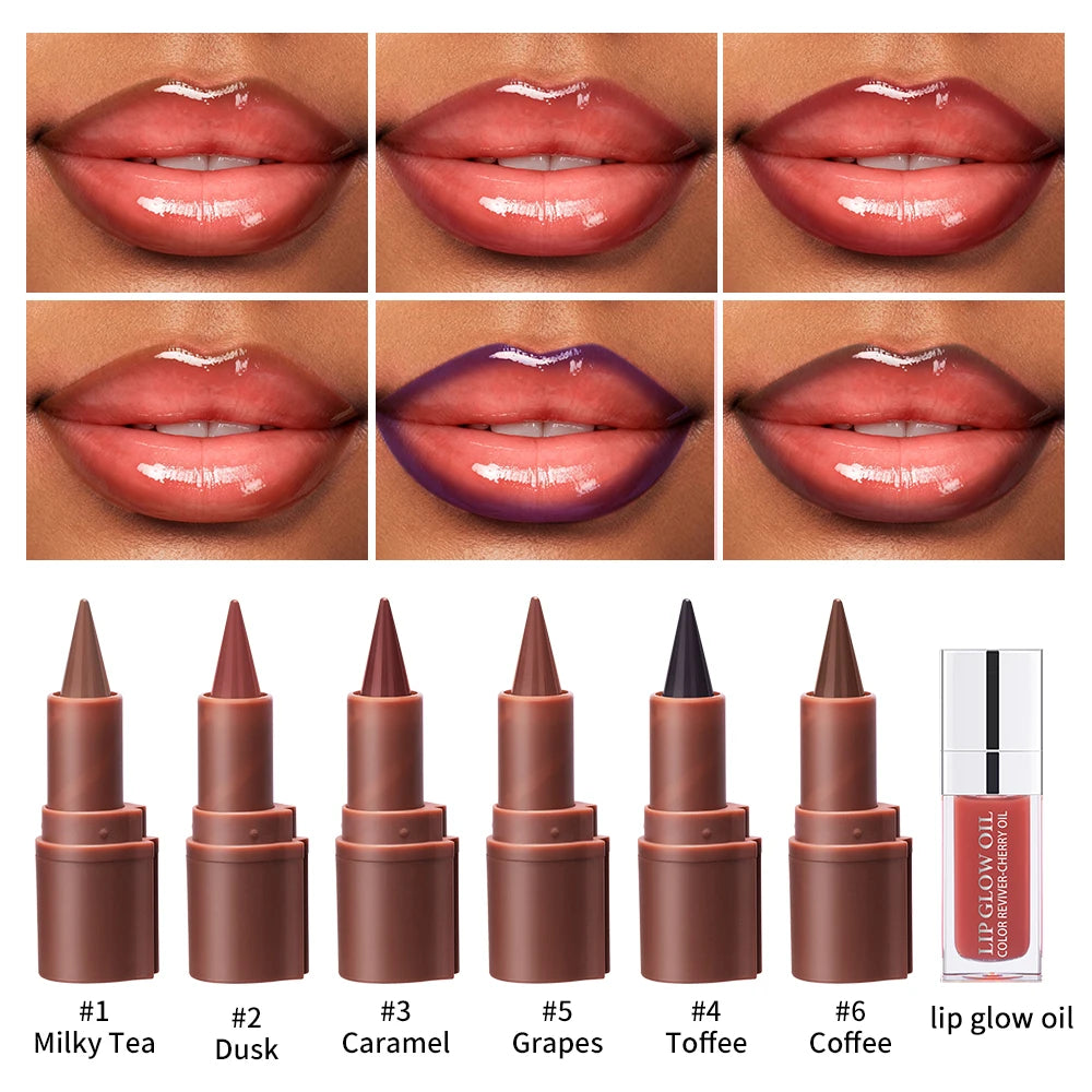 2pcs Nude Lip Combo Set Dark Brown Lip Liner With Glossy Pink Nude Gloss Shiny Long Lasting Lip Glossy Lips Lightweight Feel Ma Peaceful Pleasures Health and Wellness
