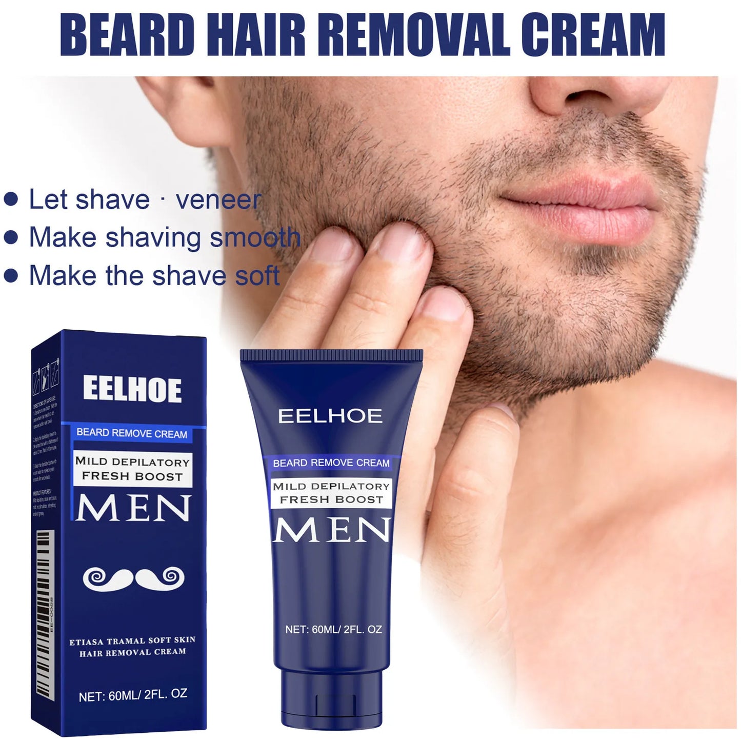EELHOE Men's Painless Hair Removal Cream & Growth Inhibitor