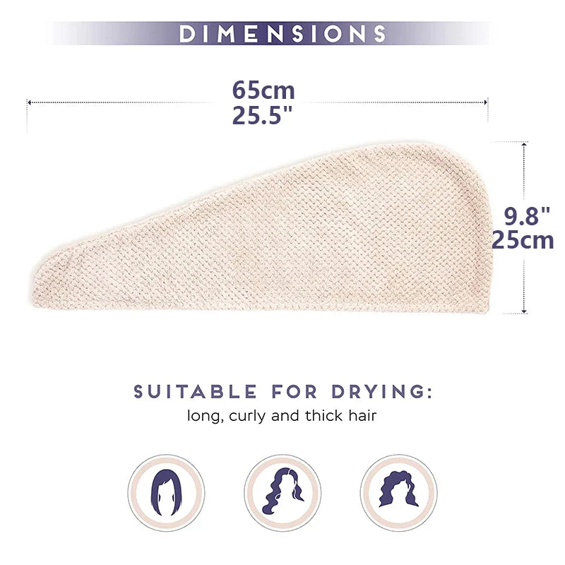 Absorbent Hair Towel Wrap with Button Closure – 9.8"×25.5"