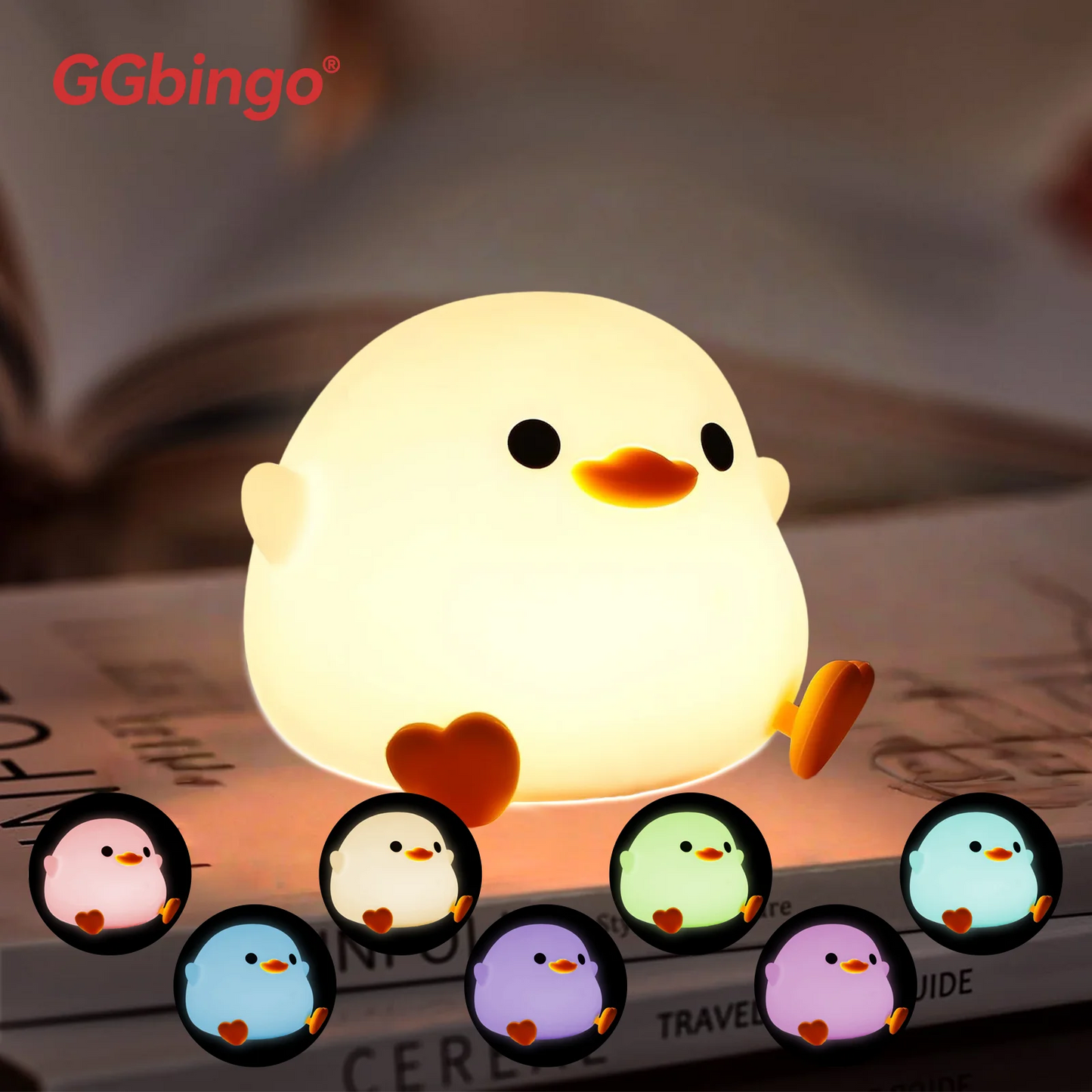 GGbingo Rechargeable Cute Capybara Night Light Novelty Dimmable Nursery Nightlight Touch Lamp Silicone Pat Lamp for Kids Room Peaceful Pleasures Health and Wellness Duck