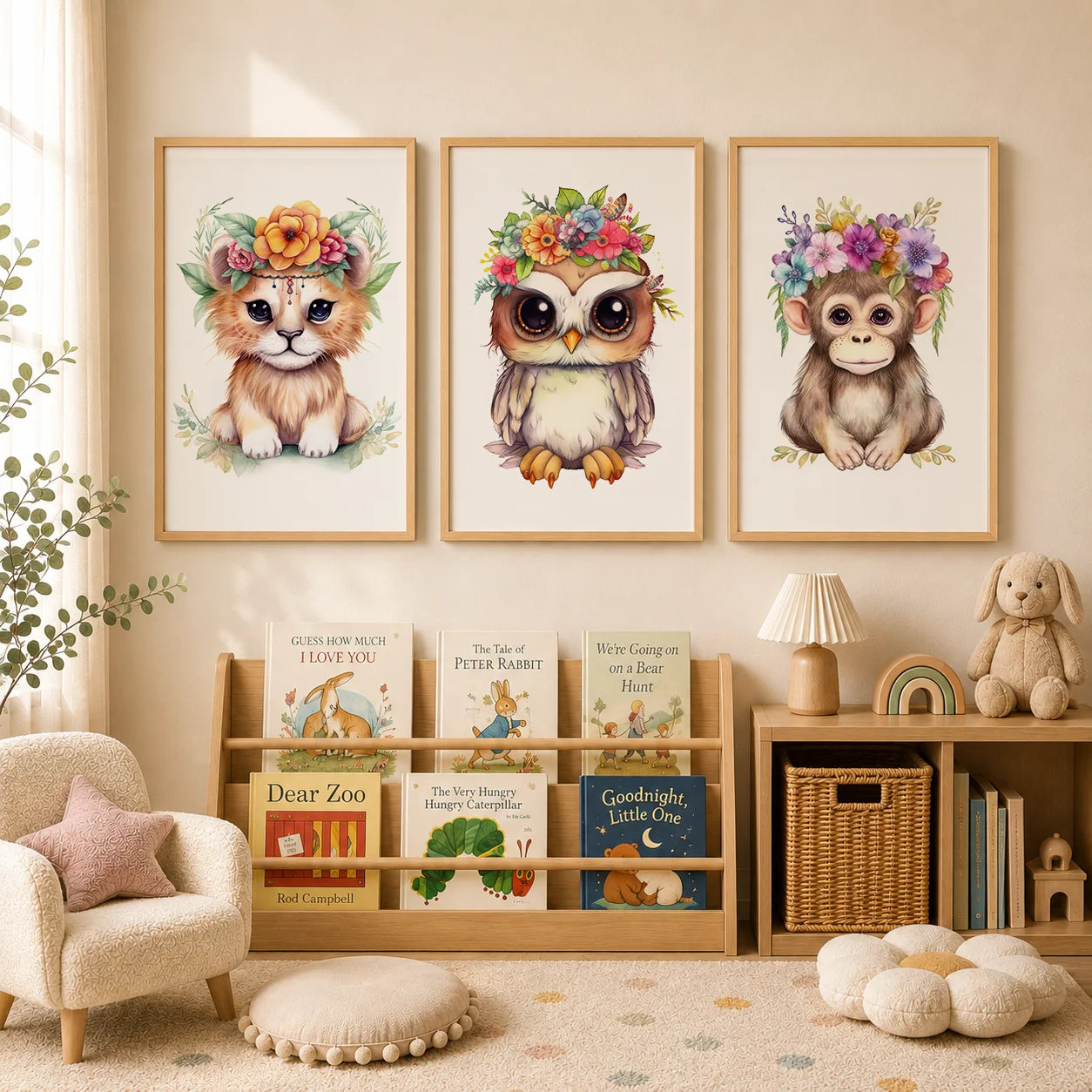 Nursery Animal Canvas Wall Art – Otter Lion Monkey Kids Room Nursery Canvas Print Peaceful Pleasures Health and Wellness