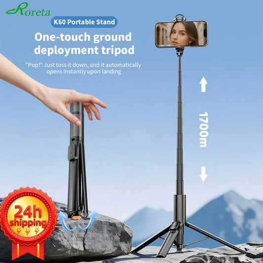 1.7M Portable Selfie Stick Tripod with Auto-Open Mechanism, Bluetooth Remote Control, Extendable Phone Holder for iPhone Android Peaceful Pleasures Health and Wellness