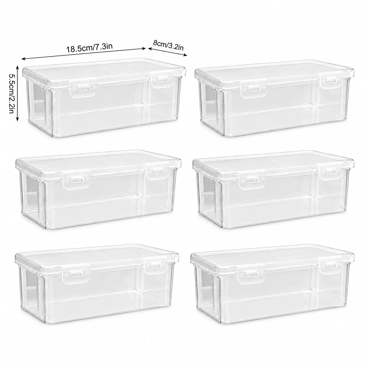 TM Clear Plastic Storage Box with Lid and Snap Locks Compact Rectangular Organizer for Vanity Desk Bathroom Cotton Swabs Hair Accessories Makeup Small Office Supplies Travel Durable Multi-Purpose Organizer Peaceful Pleasures Health and Wellness 6PC United States