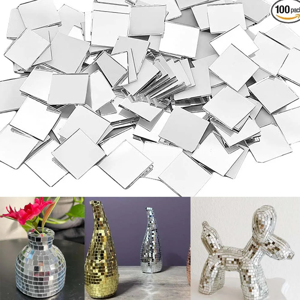 100pcs Square Mirror Mosaic Tiles 10mm – DIY Crafts & Decor