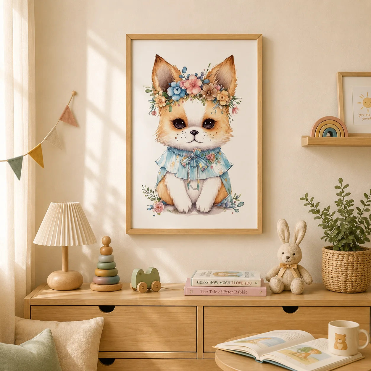 Nursery Animal Canvas Art – Lion Bear Fox Floral Crown Kids Decor Nursery Canvas Print Peaceful Pleasures Health and Wellness
